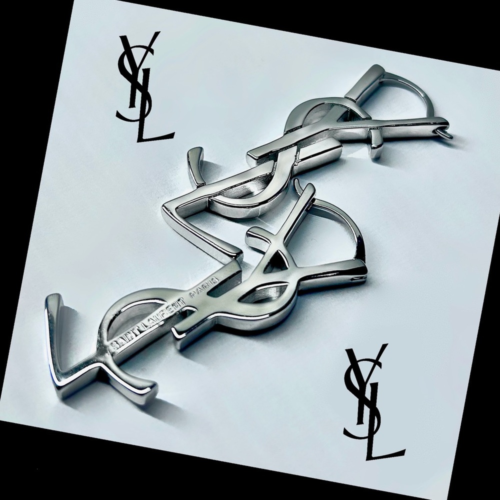 Authentic YSL Saint Laurent Cassandre Monogram-Logo Lettering Earring Set - Picture 6 of 12